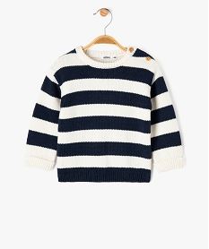pull en grosse maille a larges rayures bebe garcon navy pullsG506101_4