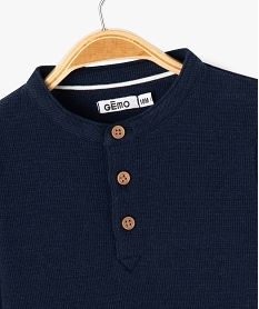 tee-shirt a manches longues col tunisien en maille nid dabeille bebe garcon navy tee-shirts manches longuesG510501_2