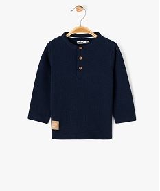 tee-shirt a manches longues col tunisien en maille nid dabeille bebe garcon navy tee-shirts manches longuesG510501_4
