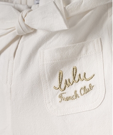 short ample en coton avec ceinture a nouer bebe fille - lulucastagnette blancG513801_2