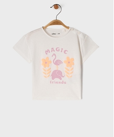 GEMO Tee-shirt manches courtes en coton imprimé fantaisie bébé fille Blanc