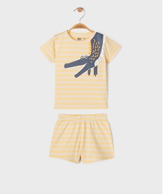 pyjashort 2 pieces en coton a rayures motif crocodile bebe garcon jaune standardG528401_4