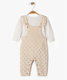 GEMO Ensemble de naissance 2 pièces salopette et body manches longues beige standard