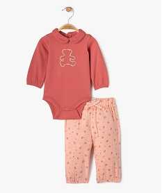 GEMO Ensemble 2 pièces bébé fille body et pantalon - LuluCastagnette rose standard
