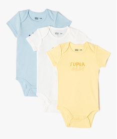GEMO Body à manches courtes avec message bébé garçon (lot de 3) bleu standard