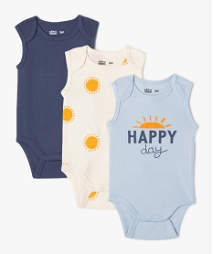 GEMO Body sans manches encolure américaine bébé garçon (lot de 3) Bleu