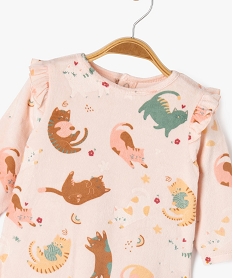 pyjama en velours avec volants et motifs chats bebe fille rose standard pyjamas veloursG538101_2