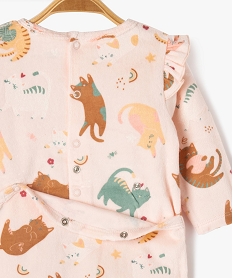 pyjama en velours avec volants et motifs chats bebe fille rose standard pyjamas veloursG538101_3