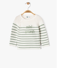 GEMO Pull brassière rayé avec message brodé bébé vert standard