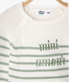pull brassiere raye avec message brode bebe vert standardG541501_2