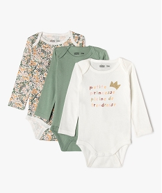 GEMO Bodies manches longues bébé fille (lot de 3) jaune chine