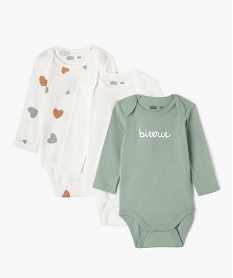 GEMO Bodies manches longues bébé fille avec col américain (lot de 3) Vert