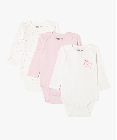 GEMO Bodies manches longues bébé fille avec col américain (lot de 3) blanc standard