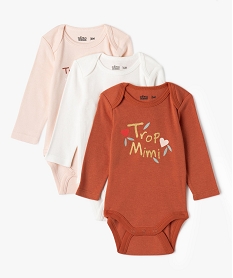 GEMO Body manches longues en coton à messages bébé (lot de 3) orange standard