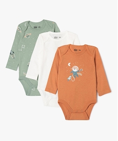 GEMO Body manches longues en coton à motifs cosmiques bébé (lot de 3) orange standard