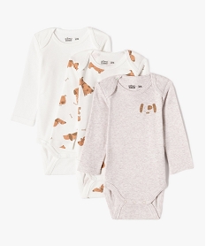 GEMO Bodies manches longues bébé motifs chiens (lot de 3) blanc standard
