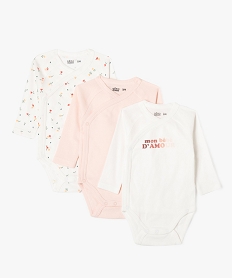 GEMO Body manches longues ouverture devant en coton bébé (lot de 3) Beige