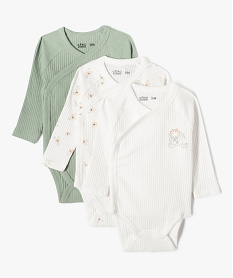 GEMO Body manches longues ouverture devant en coton côtelé bébé (lot de 3) Beige
