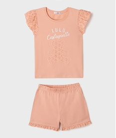 GEMO Pyjashort 2 pièces à broderie anglaise fille - LuluCastagnette rose standard