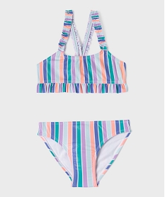 GEMO Maillot de bain 2 pièces à rayures paillettes et volants fille Multicolore