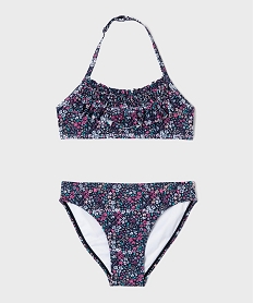 GEMO Maillot de bain 2 pièces à fleurs et volants fille Bleu