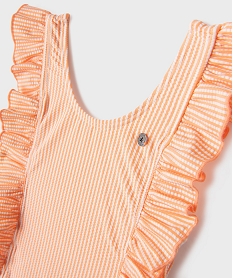 maillot de bain 1 piece en matiere gaufree rayee a volants fille - lulucastagnette imprimeG550301_2