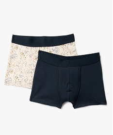 GEMO Boxers en coton stretch uni + imprimé garçon (lot de 2) Bleu
