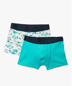 GEMO Boxers en coton stretch uni + imprimé garçon (lot de 2) Bleu