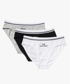 GEMO Culottes en coton stretch avec inscriptions fille (lot de 3) Gris