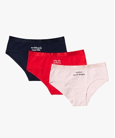 GEMO Shorty en coton stretch avec message fille (lot de 3) Rouge