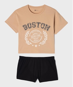 GEMO Pyjashort bicolore avec motif université américaine fille beige standard