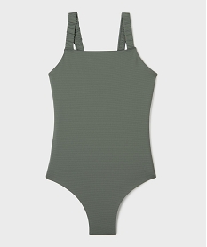 GEMO Maillot de bain 1 pièce texturé à  bretelles froncées fille kaki standard
