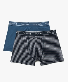 GEMO Boxers en coton stretch uni et rayé homme (lot de 2) bleu standard