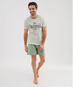 pyjashort en coton avec haut raye homme vert standardG568501_4