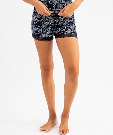 GEMO Short de pyjama en maille fluide avec bas en dentelle femme Noir