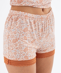 short de pyjama en maille fluide avec bas en dentelle femme orange standard bas de pyjamaG571901_3