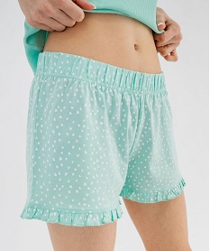 short de pyjama avec finitions froncees femme bleu chine bas de pyjamaG572201_2