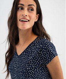 chemise de nuit imprimee a manches courtes femme bleu nuisettes chemises de nuitG573101_2