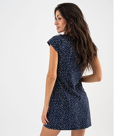 chemise de nuit imprimee a manches courtes femme bleu nuisettes chemises de nuitG573101_3