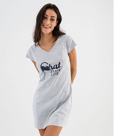 chemise de nuit imprimee a manches courtes femme gris standard nuisettes chemises de nuitG573301_4
