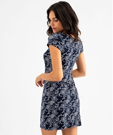 chemise de nuit en maille extensible avec col v en dentelle femme bleu nuisettes chemises de nuitG573401_3