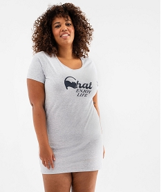 GEMO Chemise de nuit à manches courtes avec motifs femme grande taille Gris