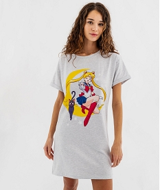 chemise de nuit a manches courtes imprimee femme - sailor moon gris standard nuisettes chemises de nuitG573801_4