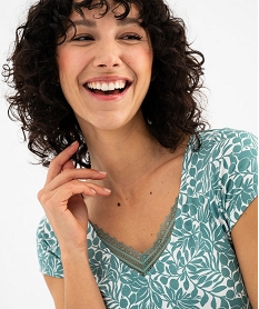 chemise de nuit en maille extensible avec col v en dentelle femme vert nuisettes chemises de nuitG574101_2