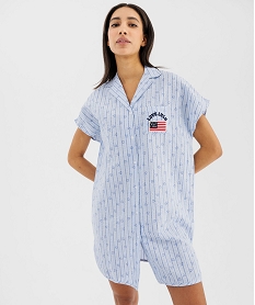 chemise de nuit liquette a manches courtes femme - lulucastagnette bleu standard nuisettes chemises de nuitG574401_2