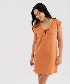 GEMO Chemise de nuit manches courtes à col V lacé femme orange standard