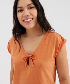 chemise de nuit manches courtes a col v lace femme orange standard nuisettes chemises de nuitG574601_2
