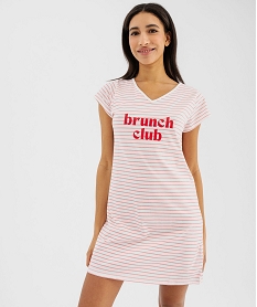 GEMO Chemise de nuit imprimée à manches courtes femme blanc standard