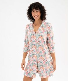chemise de nuit femme imprimee forme liquette a manches 34 rose nuisettes chemises de nuitG575601_4