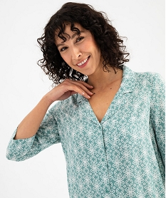 chemise de nuit femme imprimee forme liquette a manches 34 vert vif nuisettes chemises de nuitG575701_2